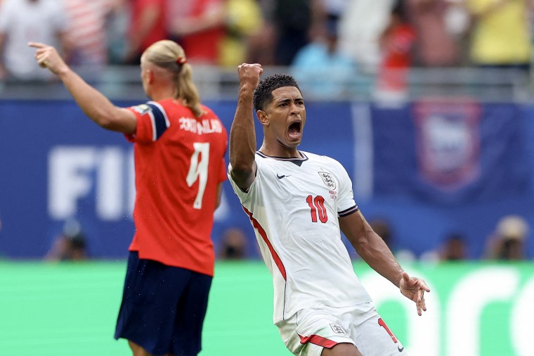 On-field action during a World Cup match.